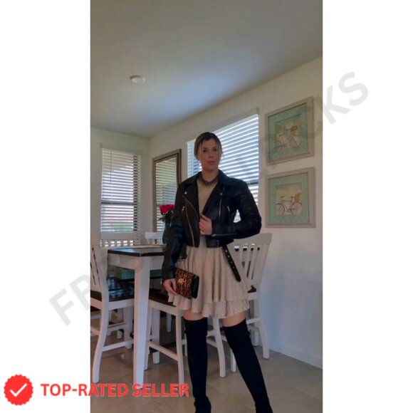 Long Sleeve Knit Dress Lantern Sleeve Crewneck Ruffle Flare A-Line Mini - Picture 7 of 7